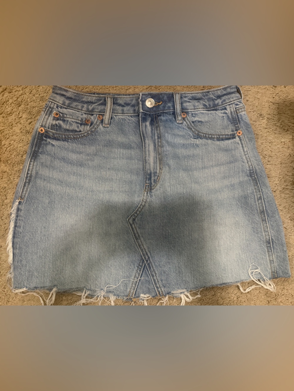 Light Wash Denim Mini Skirt with Raw Hem